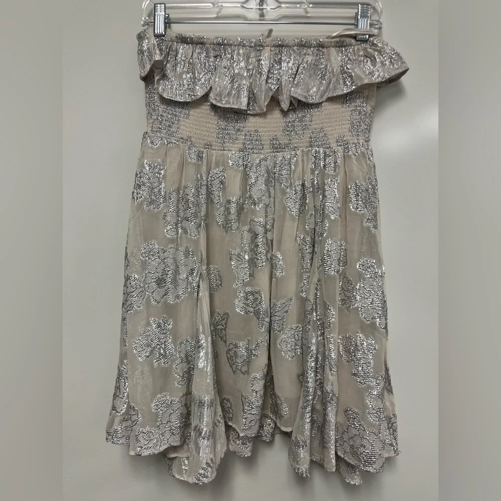 Free People Silver Metallic Strapless Gardenia Mini Dress Sz. M NWOT‎